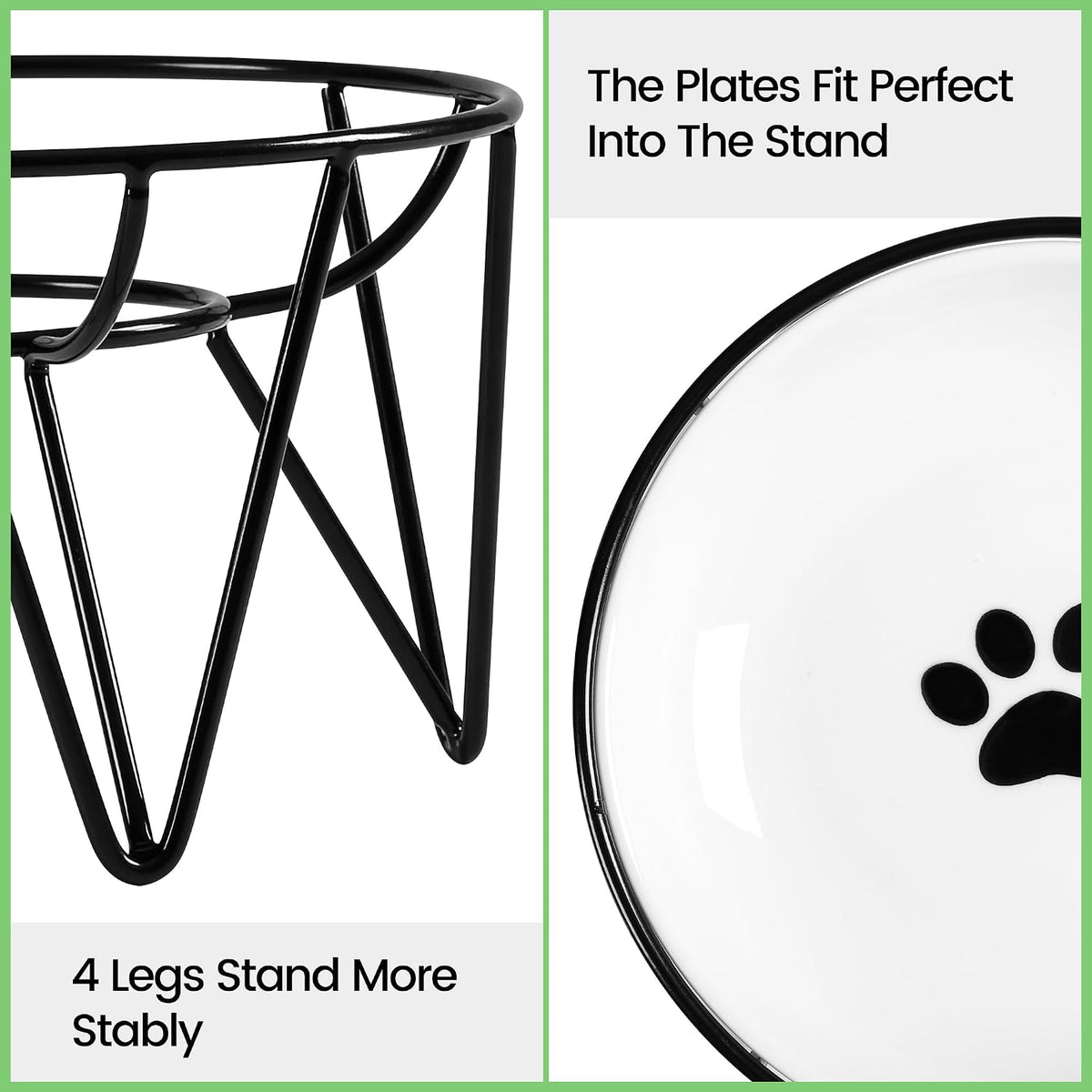 Ceramic Cat Bowls, Raised, Whisker Friendly - raised dish,2 pack / fishbone+cat paw - image 3