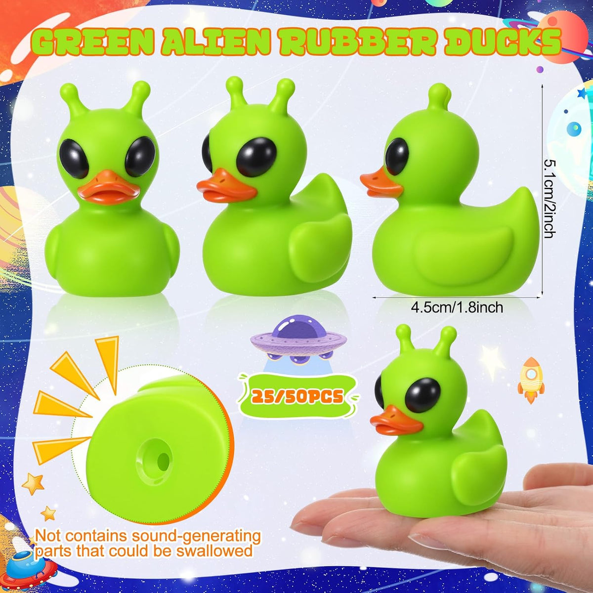 Sotiff mini alien rubber ducks, 25 green ducks with funny faces - view 28