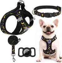 EXPAWLORER Plaid Small Dog Harness and Leash Set with AirTag Holder - Star-Moon / Small