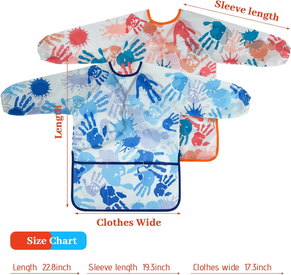 2 Pcs Kids Art Smock Painting Toddler Smock Long Sleeve with 3 - Blue+pink / 2 - image 2