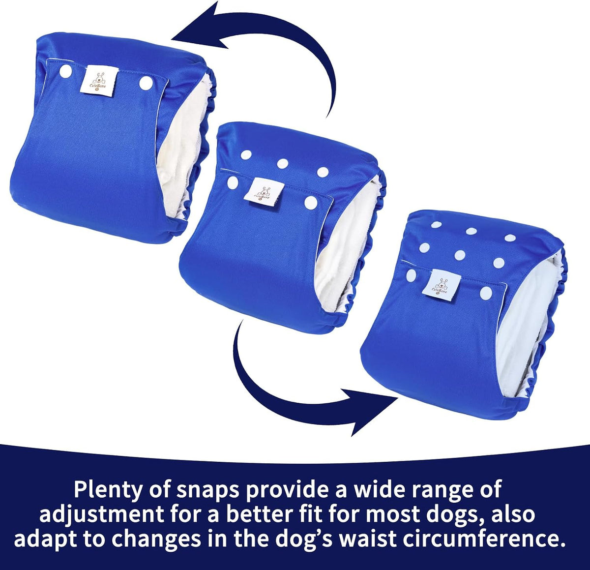 CuteBone Washable Dog Diapers Male with Snaps Reusable 3pcs a Pack - Buttons-Black&Grey&Blue / XS(9"-11") - image 2