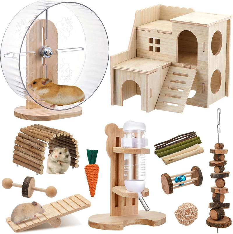 18 Pcs Hamster Cage Accessories Set with Hamster Wheel Maze House – Essentials for Small Pets - Fun Interactive Style