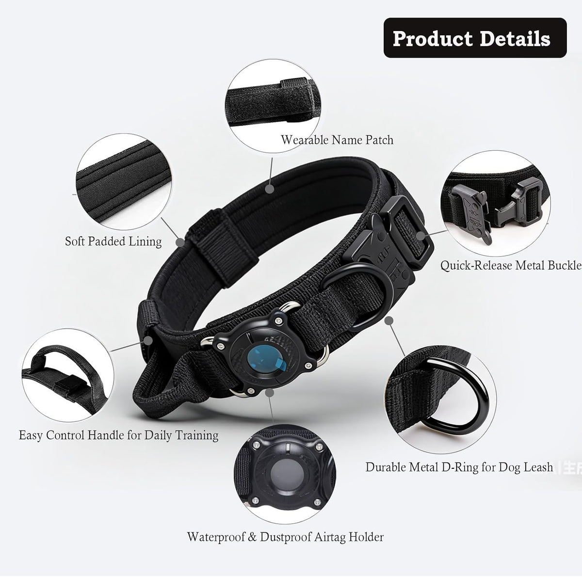 Tactical Dog Collar Adjustable Military Nylon Dog Collar with Control - XX-Large (Pack of 1) / AirtagBlack - image 2