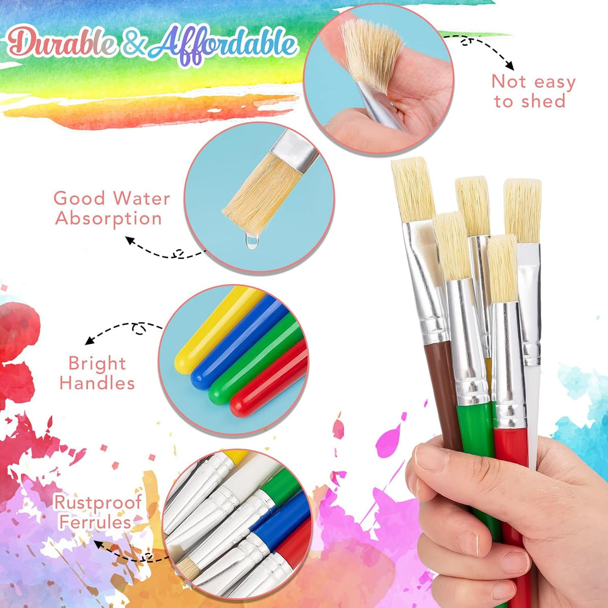 Paint Brushes for Kids, 10 Pcs Big Washable Chubby Toddler Paint Brushes, Easy to Clean & Grip - 10 Pack - image 3