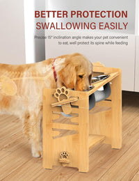 Elevated Dog Bowls, Raised Dog Bowl Stand Adjustable Small - Bamboo / Large / Without Mat - image 4