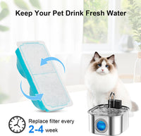 Cat Water Fountain Wireless, Stainless Steel-Rechargeable - Fountain + 1 filter+ 1Sponge - image 2