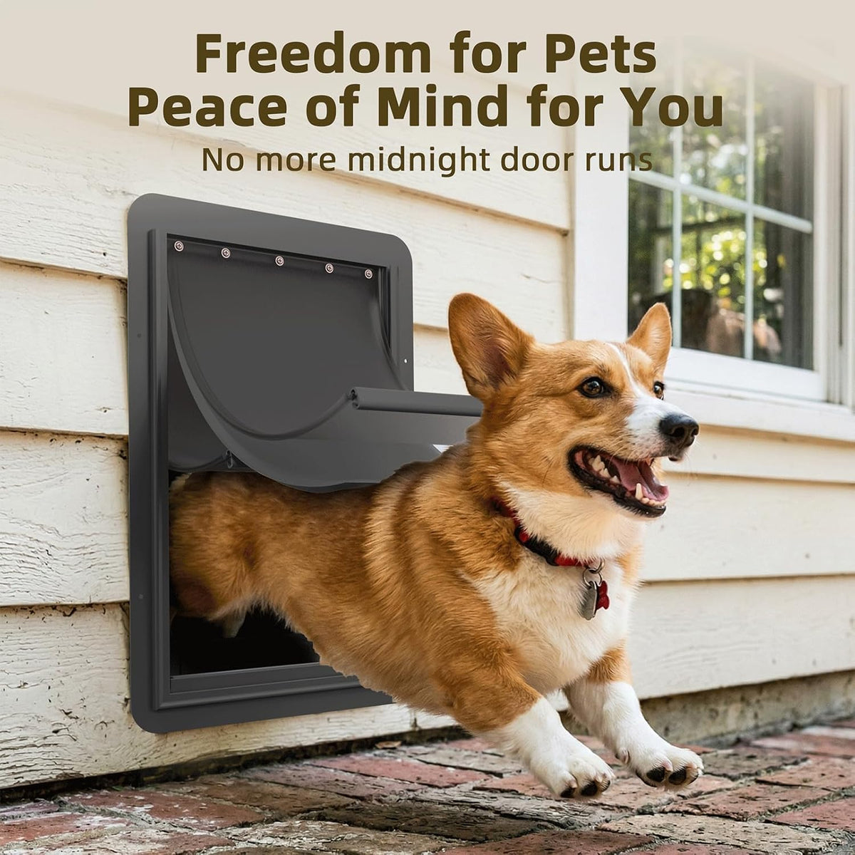 URSPET Medium Dog Door for Wall, 3-Flap Insulated, Steel Frame - Black / Medium / For Wall - image 3
