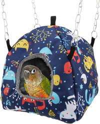 Wontee Bird Plush Hammock Parrot Hanging Snuggle Cave Happy Hut Tent - M / Blue Cat
