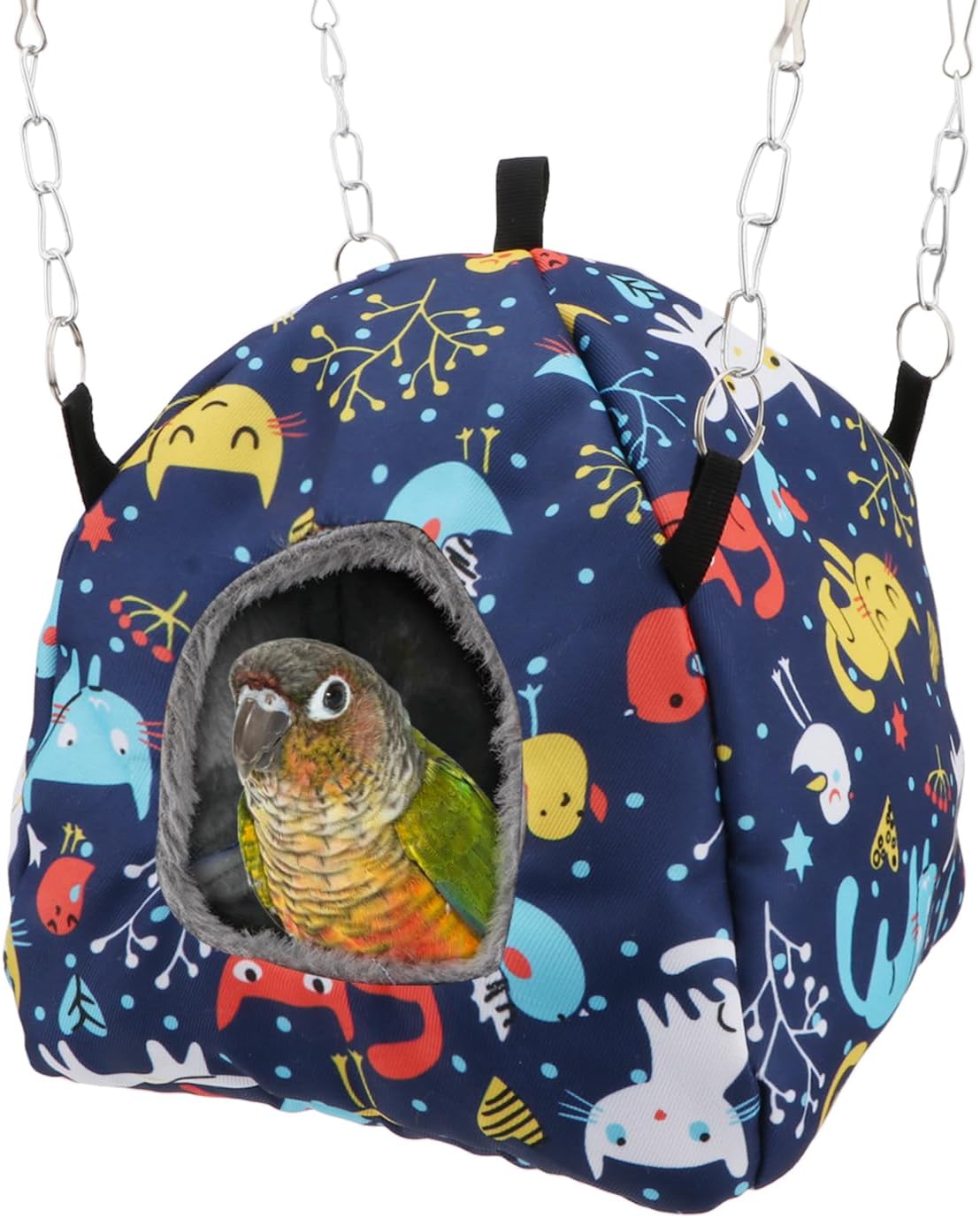 Wontee Bird Plush Hammock Parrot Hanging Snuggle Cave Happy Hut Tent - M / Blue Cat