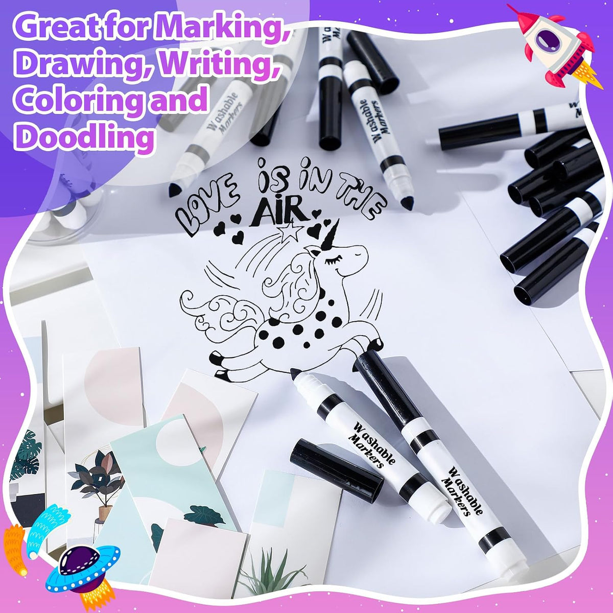 Janlaugh washable markers bulk pack of 24 broad line markers with conical tips - view 24