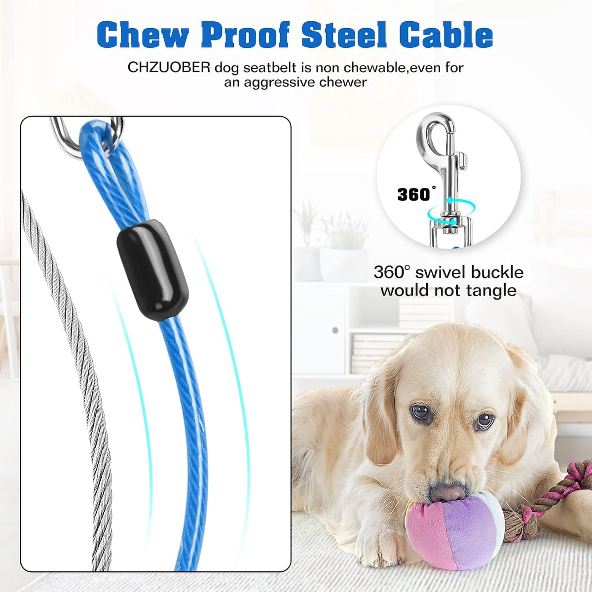 Chew Proof Dog Car Seat Belt - Blue / 2 Pack - image 2