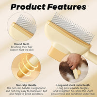 Flea Combs for Cats and Dogs with Release Button,Long & Short Stainless Steel Teeth for Deshedding, Fine Tooth Pet Brushes for Grooming Pet Hair Removal for Long and Short Hair 2 Pack