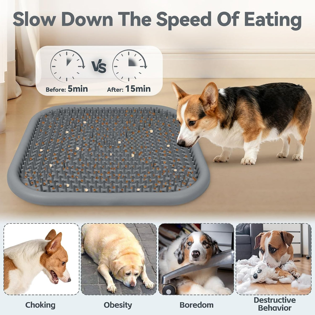 Silicone Snuffle Mat for Dogs 23.6"x 15.7" Large Slow Feeder Mat - Grey:23.6"x23.6" - image 3