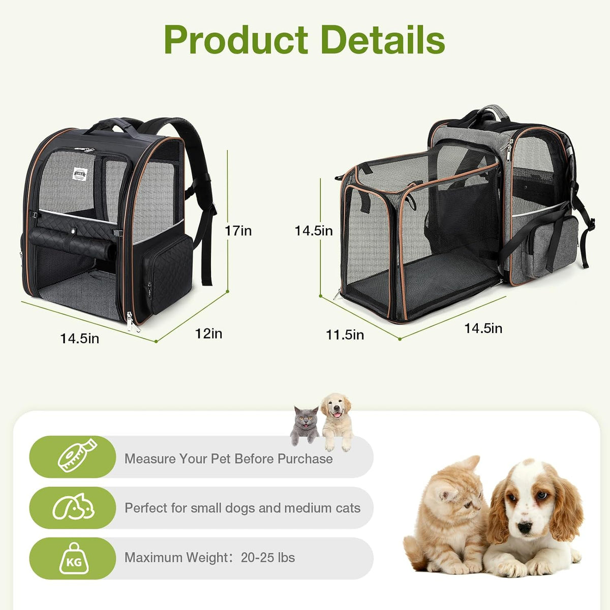 Cat Carrier Backpack, Expandable Pet Carrier with Sun Shade & Full Front Opening, Breathable Mesh - Black / XL-Mesh Window - image 2
