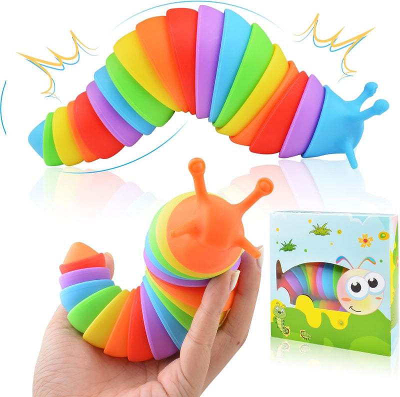 Cevioce Fidget Slug Toy, Sensory Slug Fidget Toy for Kids & Adults, 1 PC Cute Sensory Toys - Rainbow -2Pcs