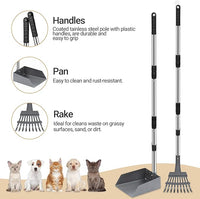 Heeyoo Dog Pooper Scooper, Dog Poop Tray and Rake Set, Pet Waste Removal Scoop with Long Adjustable Sectional Stainless Handles