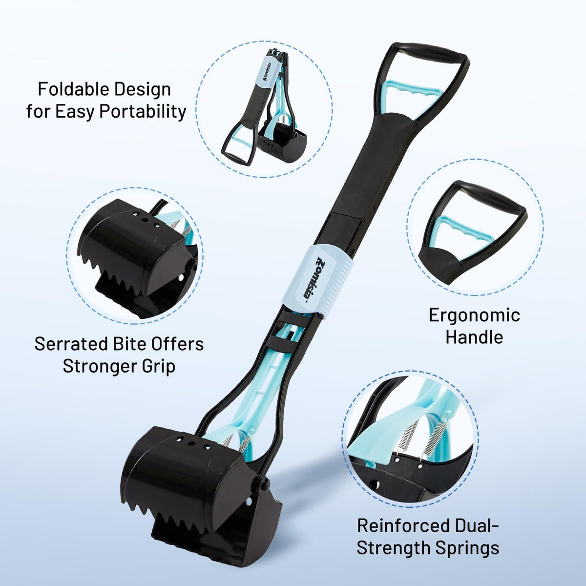 32" Long Handle Pooper Scooper with 30 Count Waste Bags – Essentials for Dogs - Blue / 26 Inch - image 4