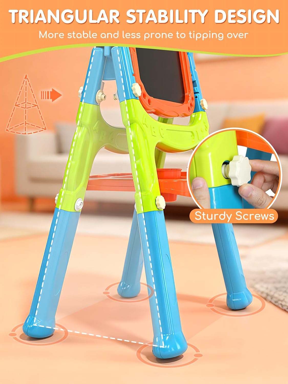 Lehoo Castle Easel for Kids 3-5, Magnetic Chalkboard Whiteboard – Fun for Kids & Family - Blue,Orange,Green - image 3