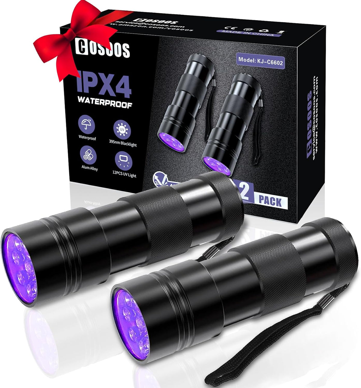 COSOOS 2 Pack UV Flashlight - Black / 2 Pack