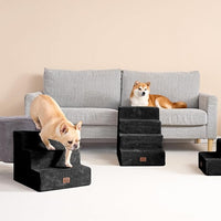 EHEYCIGA Dog Stairs for Small Dogs 13.5" H, 3-Step Dog Steps for Couch Sofa and Chair, Pet Steps for Medium Cats, Non-Slip Balanced Pet Ramp Indoor, Black