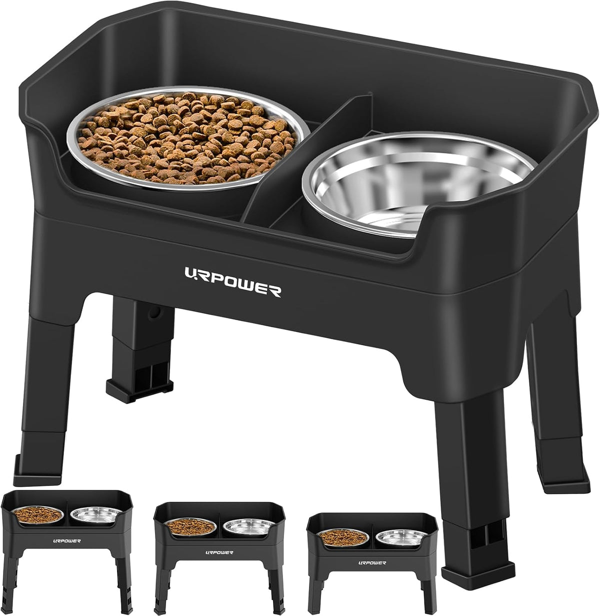 URPOWER Elevated Dog Bowls - Black / Large