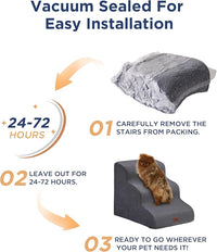 Gray Curved Dog Stairs Ramp for Small Dogs & Cats 17.1" H, 3-Step Dog Steps for Couch Sofa and Chair, Pet Stairs for Cats, Non-Slip Balanced Pet Steps