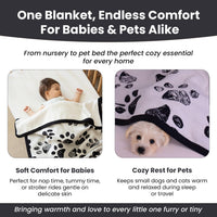 Small Pet Blanket, 100% Organic Cotton - Black Paw/ Beige - image 3