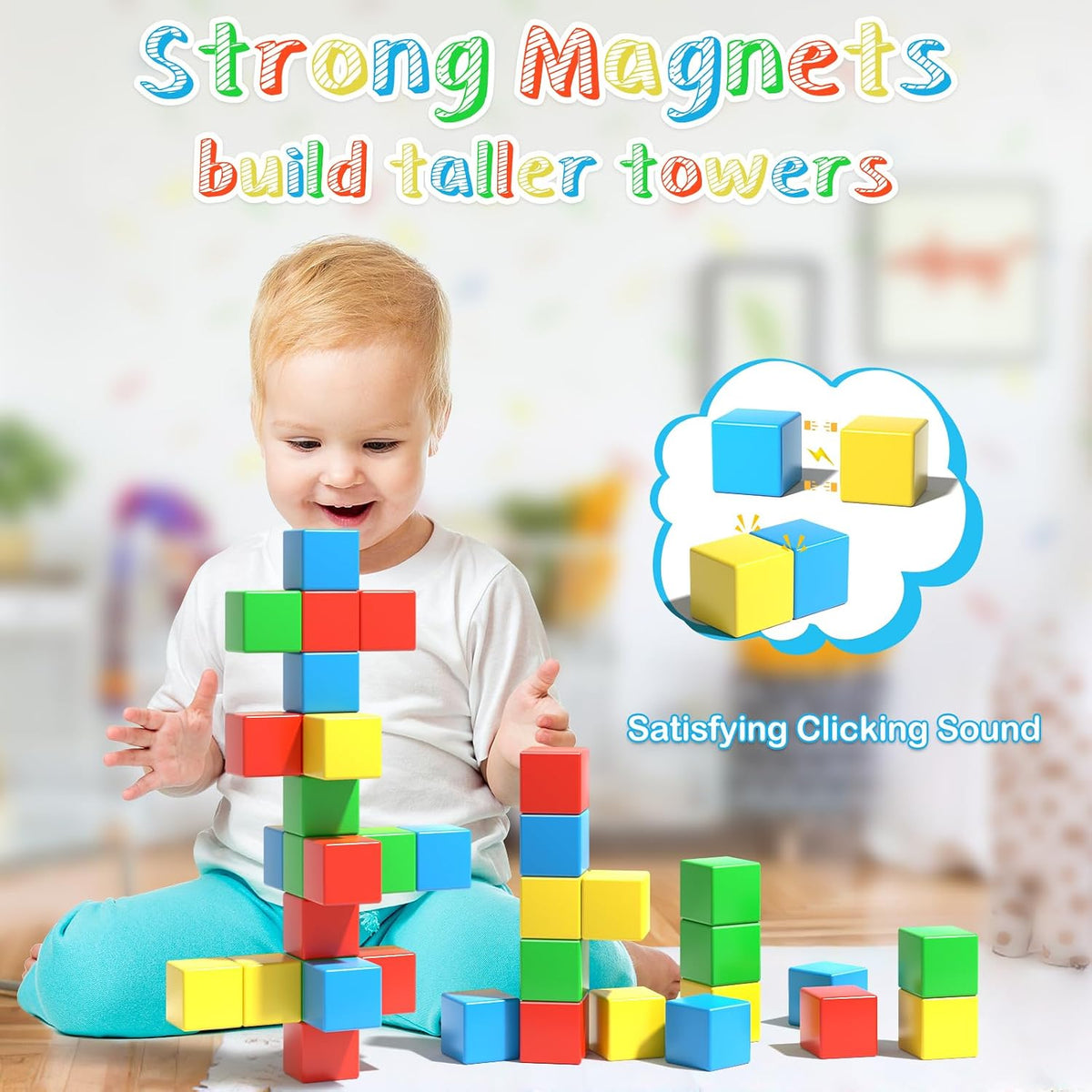 Large Magnetic Blocks,56PCS 1.34in 3D Building Cubes for Kids Ages 3+ – Fun for Kids & Family - 56PCS（1.34in） - image 3