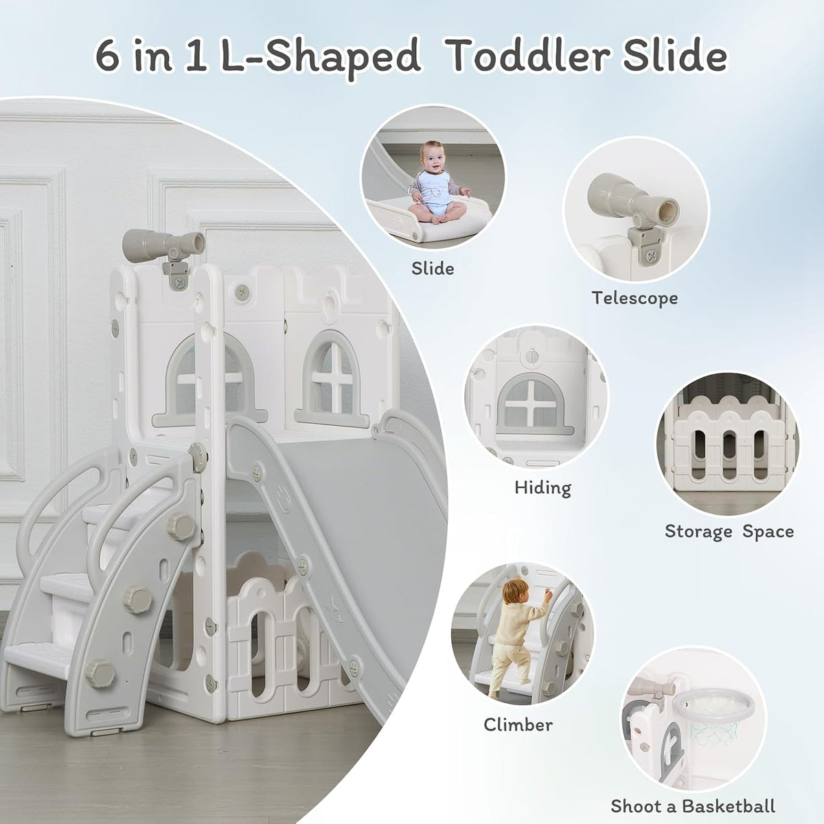 LulliSpace 6 in 1 Toddler Slide - Gray - image 4