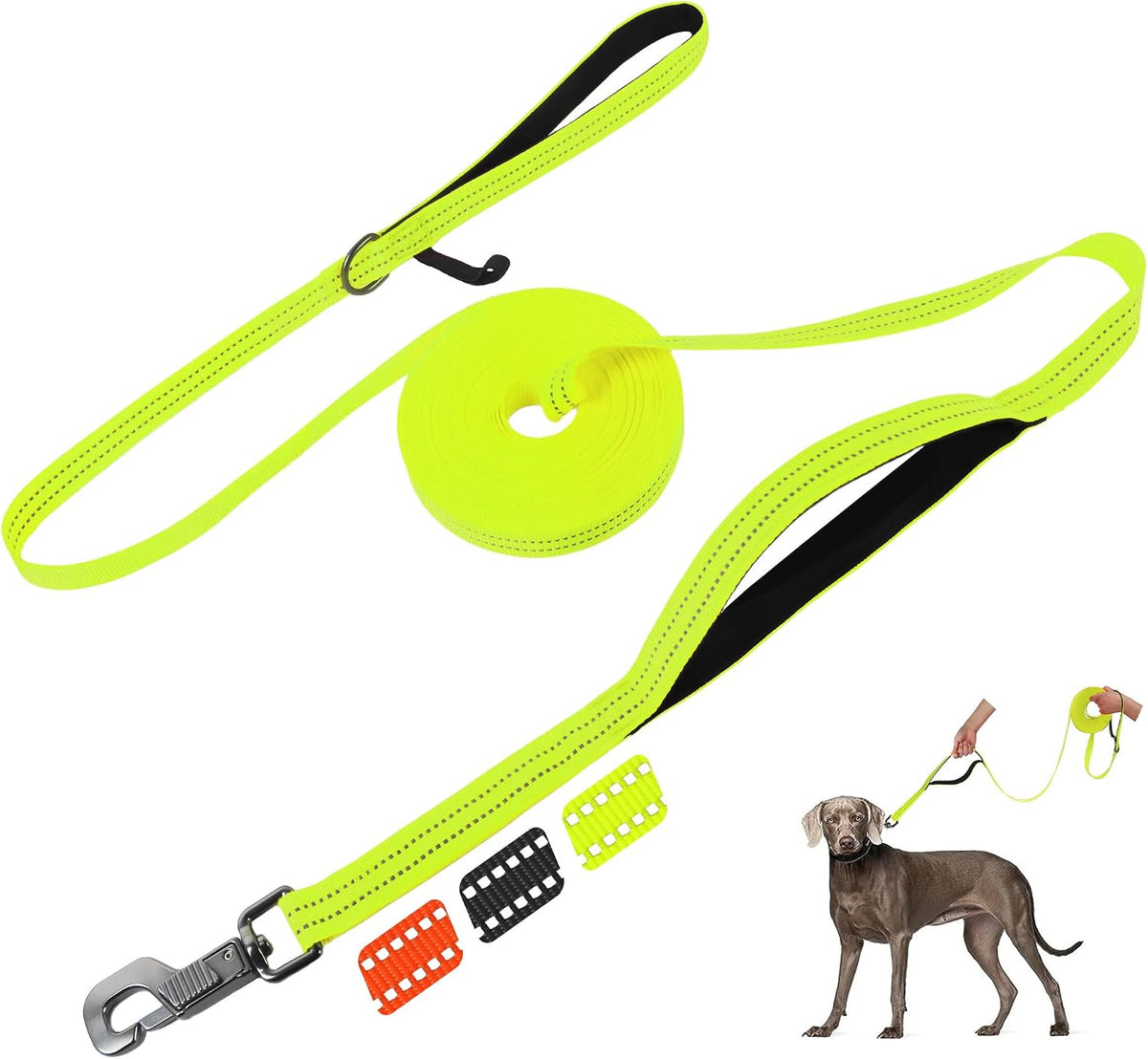 Fida Obedience Recall Training Agility Lead, Orange - 33FT / Neon Yellow