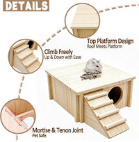 Wooden Hamster Hideout House Castle with Platform, Bowl & Ladder – Essentials for Small Pets - 2 Room + Bowl – 2.36" Entrance - image 3