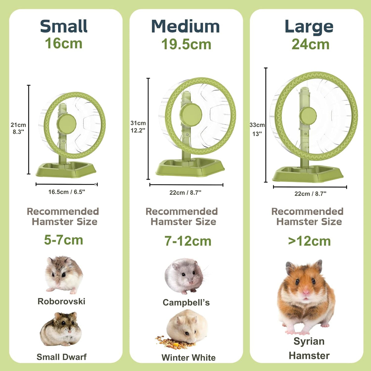 Hamster Wheel, Quiet Spinner Hamster Running Exercise Wheel with Adjustable Stand for Small Animals - Green / Small(6.3 inch) - image 4
