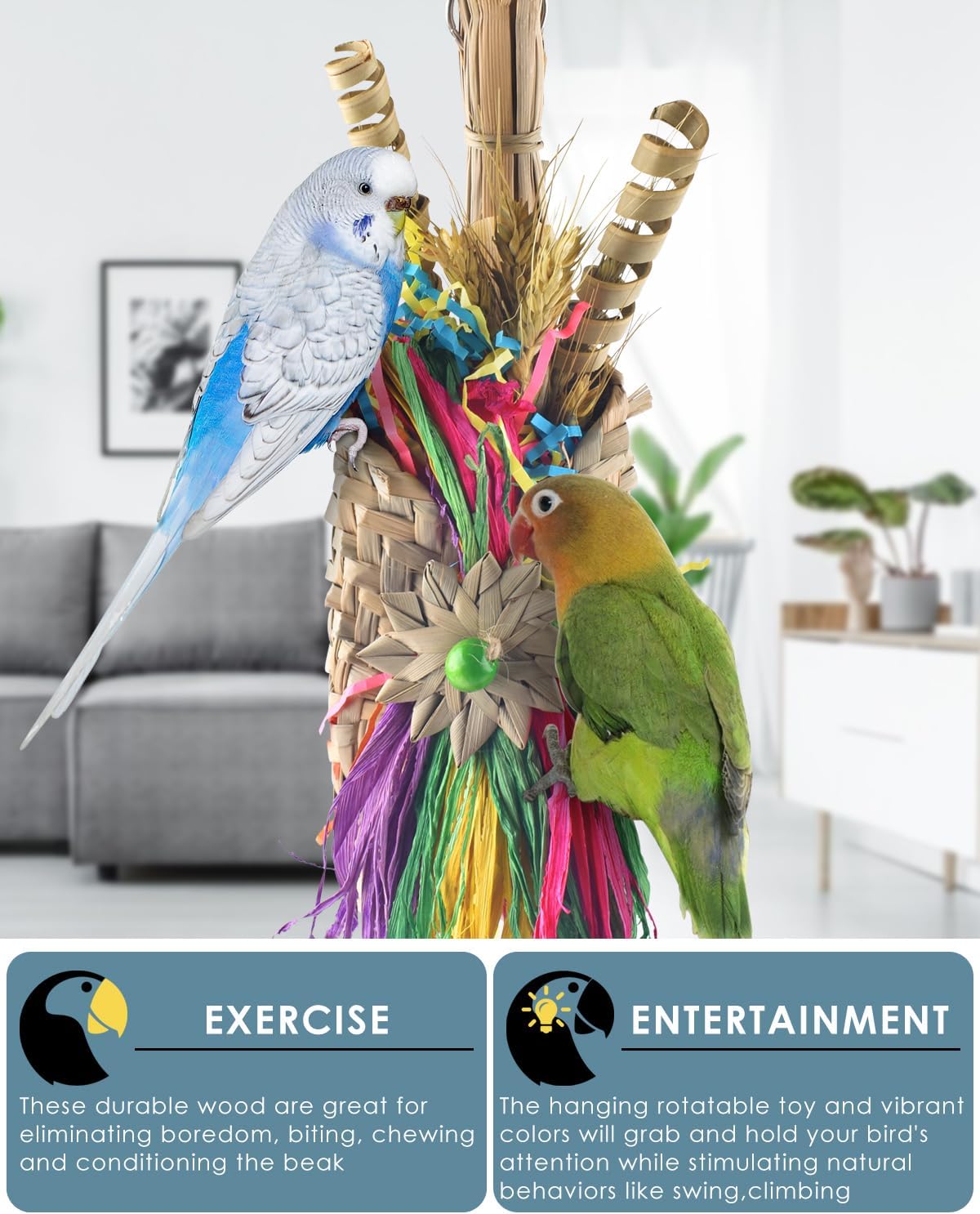 Bissap Bird Chew Toys, Parrot Foraging Shredder Natural Palm Frond Hanging Cage Toy for Conure - Bag - image 4
