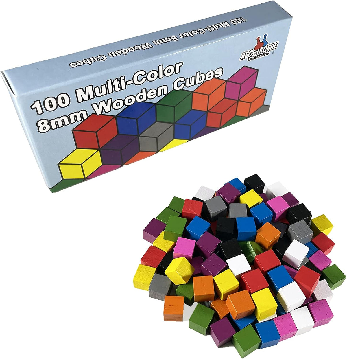 100 Wooden Meeples, Multi Color Board Game Tokens & Replacement Pieces – Fun for Kids & Family - 100 Wooden Cubes