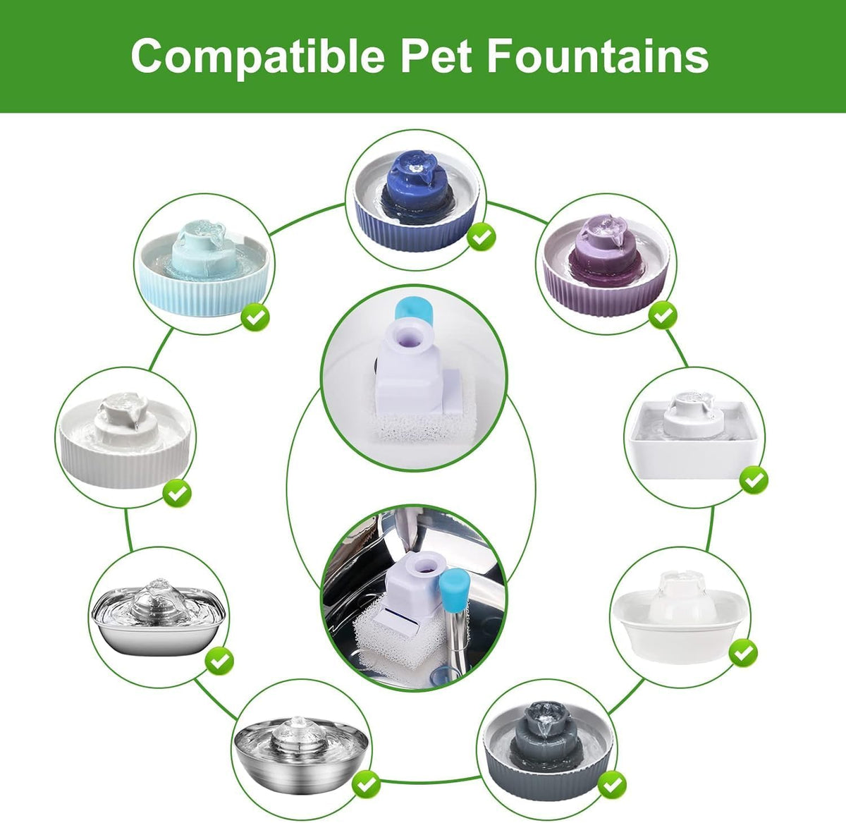 Upgrade 2.2L/78oz Ceramic Pet Fountain - Filter -16+4 Filter - image 2
