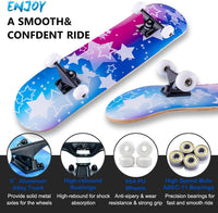 Skateboard,31 x 8 Inch Complete Skateboard, 8-Layer Maple Wood Deck Double Kick Standard - Dream - image 2