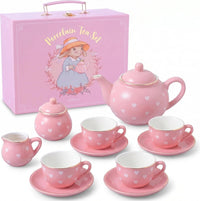 Giggle & Honey white floral tea party set for girls with porcelain teapot, cups and carrying case - view 4