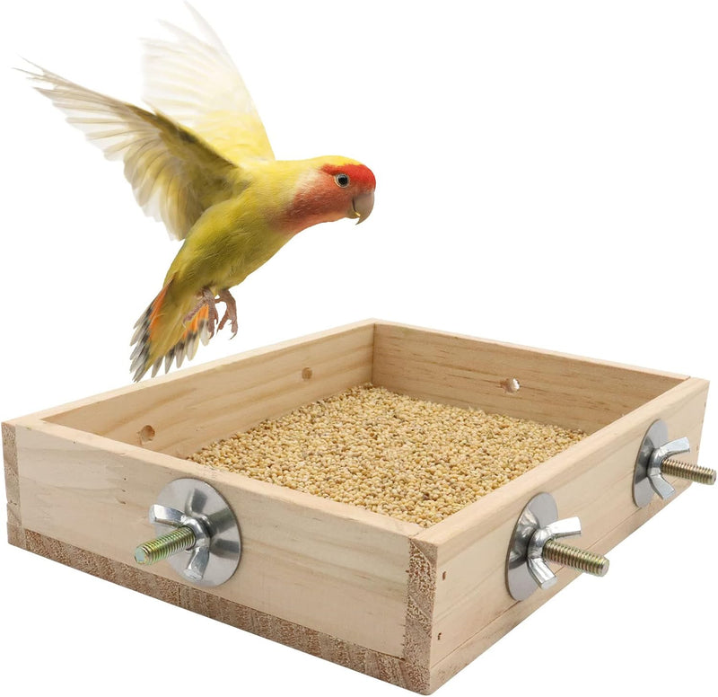 Bird Feeding Cups, Natural Wooden Parrot Perch Stand - 7.9 × 5.9 Inch