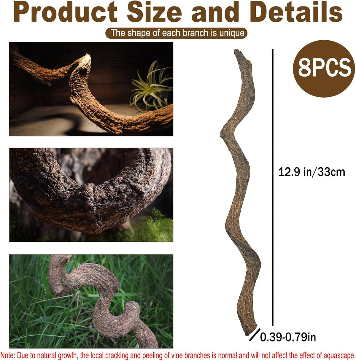 Reptile Decor 3PCS Natural Forest Branch Terrarium Habitat Decoration - L: 8PCS (12.9IN) - image 2