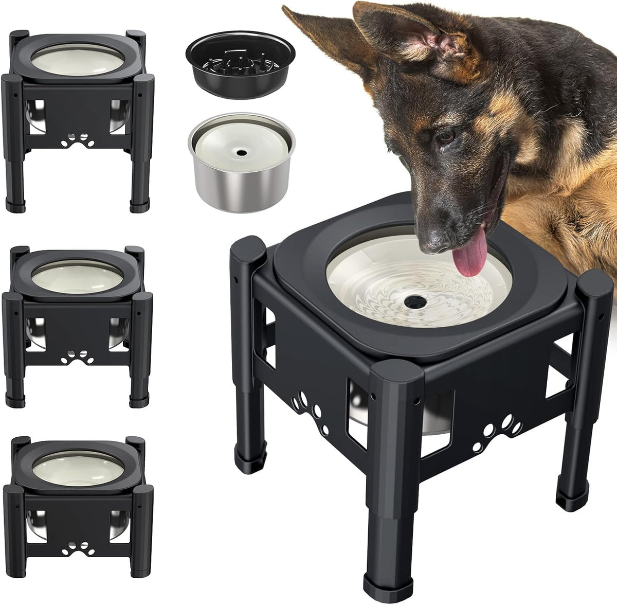 Lewondr Elevated Dog Water Bowl No Spill with 3 Heights Adjustable - Elevated Water Bowl