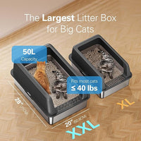 Zarler XXL Stainless Steel Litter Box, Extra Large Cat Litter Boxes 27.8" L x 20" W x 12.9" H, Metal Litter Box with Lid for Multiple Cats, High Sided, Non-Sticky, Anti-Urine Leakage (Grey)