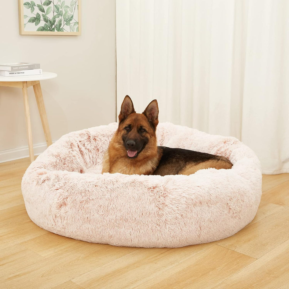 Calming Fluffy Donut Dog Bed for Large Dogs, 36" Round - 45.0"L x 45.0"W x 10.0"Th / Pink - image 2