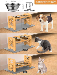Elevated Dog Bowls, Raised Dog Bowl Stand Adjustable Small - Bamboo / Small / With Mat - image 2