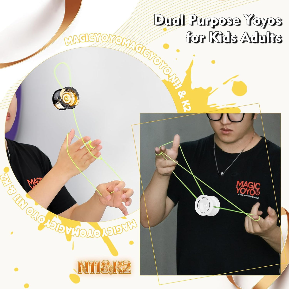 MAGICYOYO N11 Metal Yoyo Professional Responsive & Unresponsive Trick - N11 Black golden+k2 white - image 3
