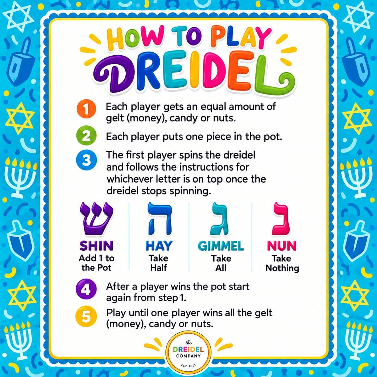 Let's Play Dreidel The Hanukkah Game 2 Extra Large Wood Dreidels - 48-Pack XL Dreidels - image 4