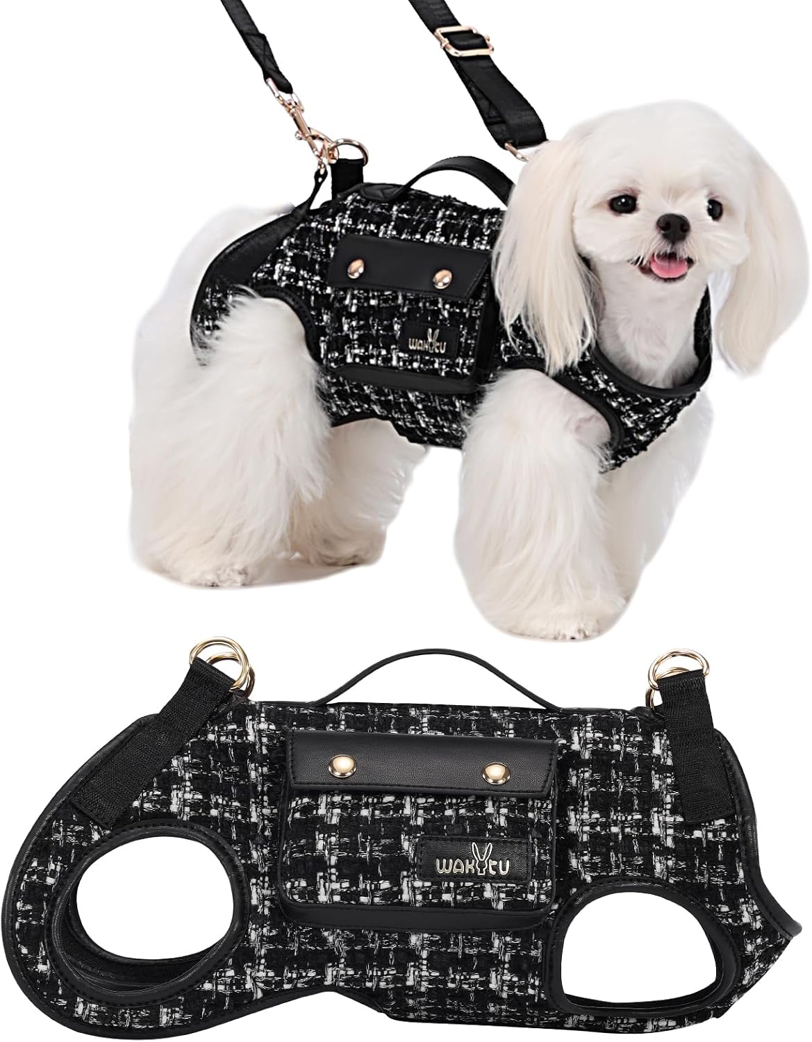 Wakytu Dog Lift Harness Dog Carrier Sling for Small Dogs & Cats - Medium(8-13 LBS) / 2.0 Black