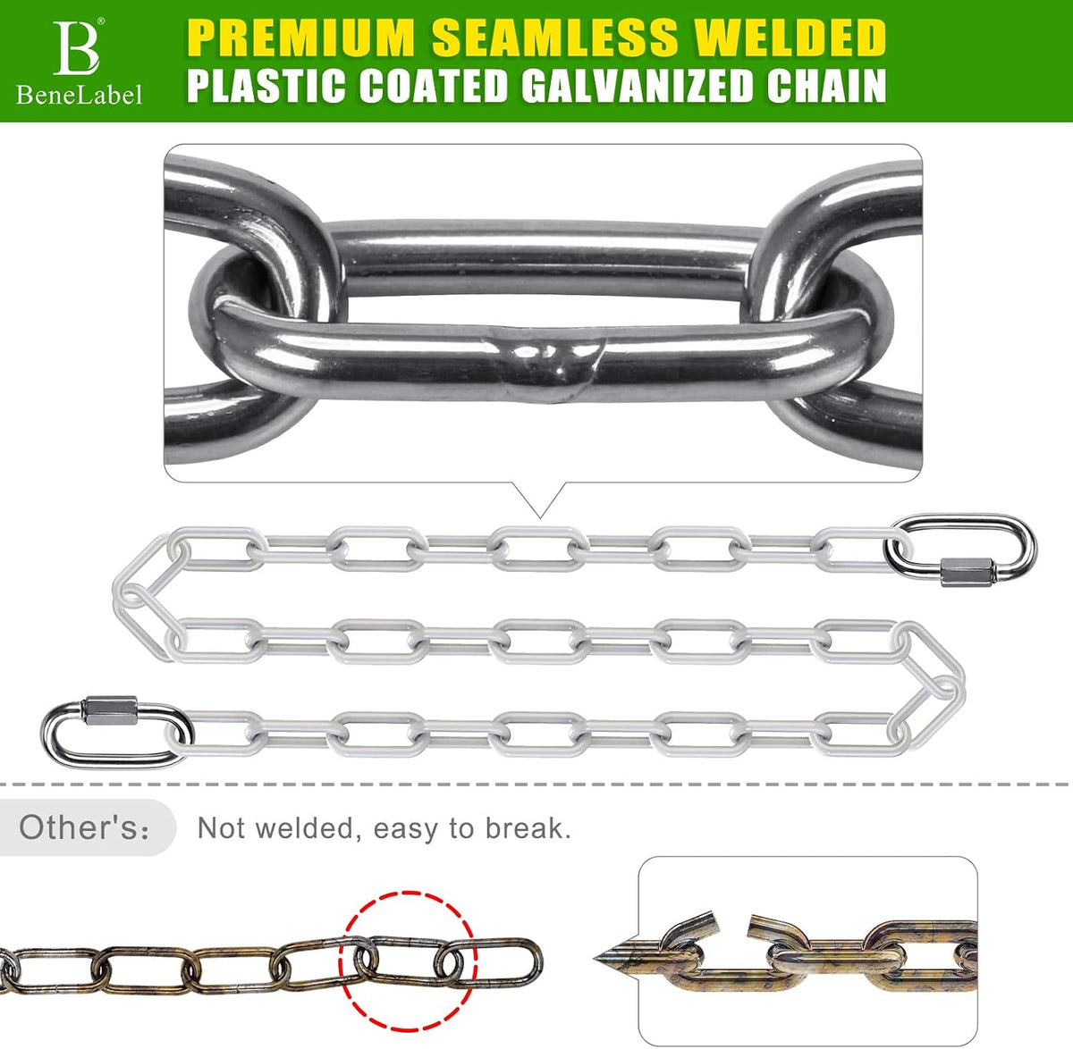BeneLabel 40 inch yellow coated heavy duty hanging chains with carabiners - view 12