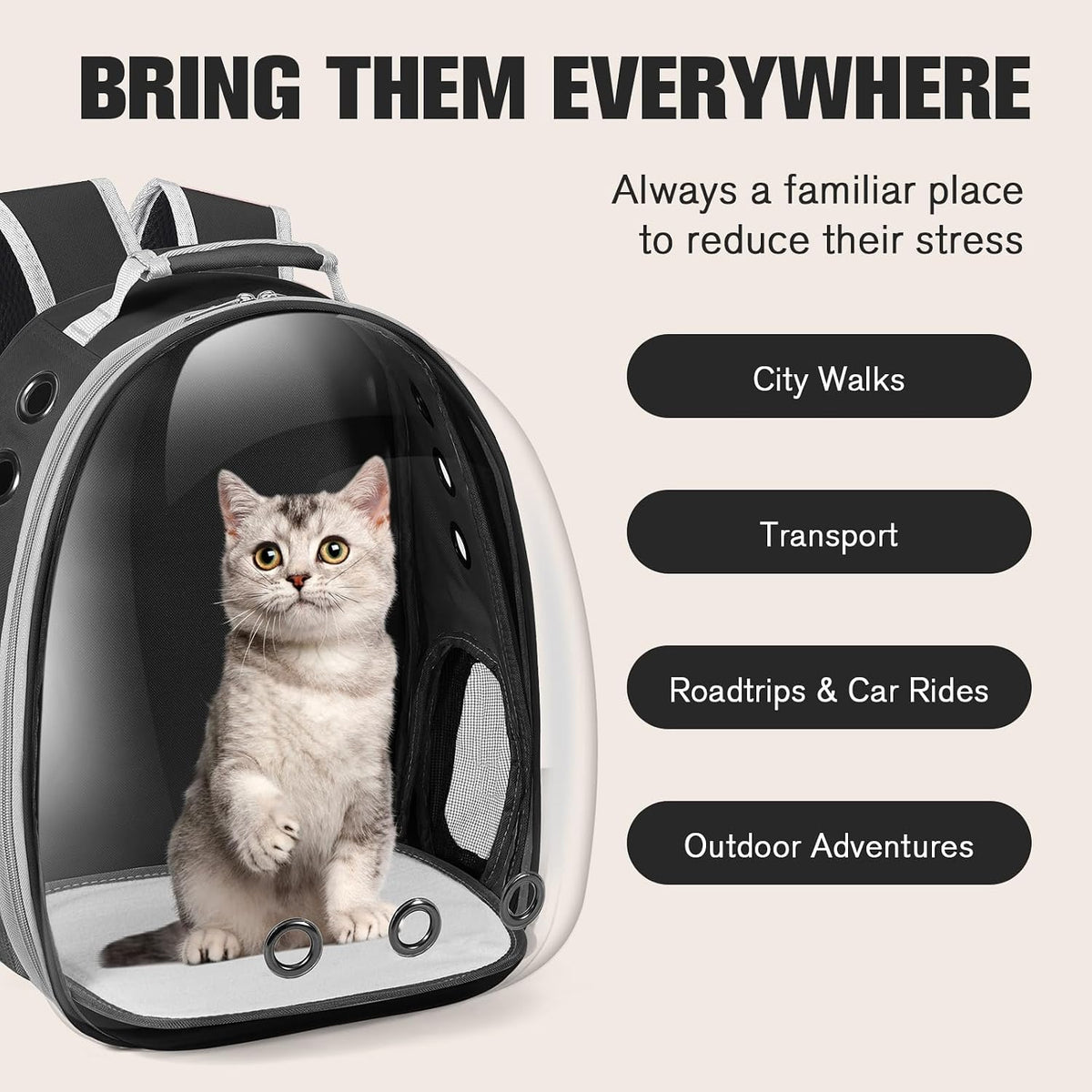 Cat Carrier Backpack, Pet Carrier Backpack Front Pack for Small Medium Cat Puppy Dog Carrier - Black - image 4