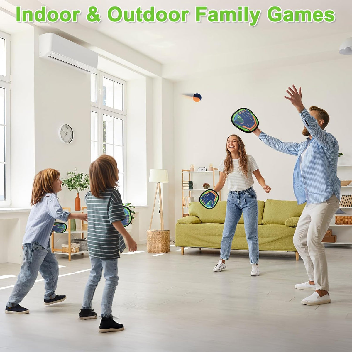Toss and Catch Game with Soft Balls & Sticky Baseball Gloves - Green / 4 paddles 4 balls - image 3