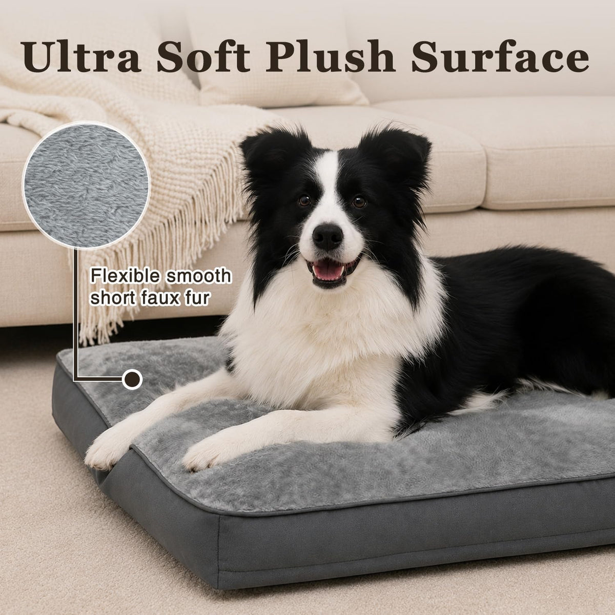Large Plush Dog Bed for Crate with Washable Cover, 35x22 - 35.0"L x 22.0"W x 3.0"Th / Grey - image 2